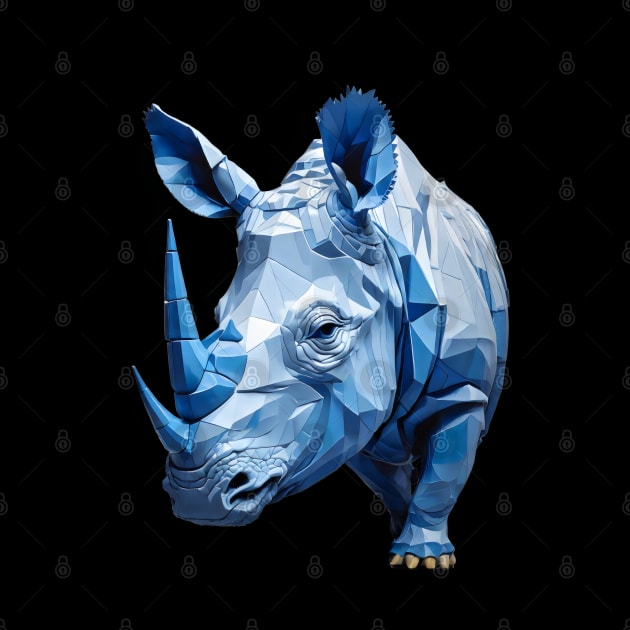 Blue rhino head geometric art by Spaceboyishere