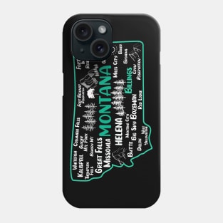 Cute map of Billings Montana, Helena, Missoula, Great Falls, Butte, Bozemian, Kalispell, Big Sky Phone Case