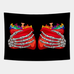 Funny Halloween Skeleton holding candy Candy Security Tapestry