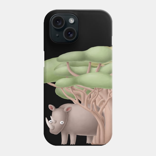 Cute rhinoceros in safari Phone Case by CaptainPixel