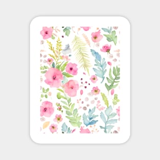 Watercolor Blush Pink Flowers Berries and Ferns Floral Pattern Magnet