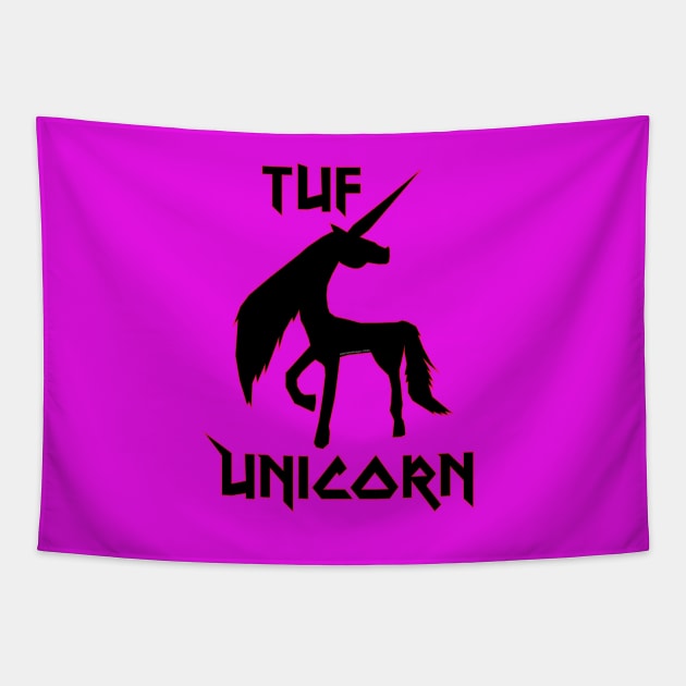 TUF Unicorn BLK Tapestry by MikeCottoArt