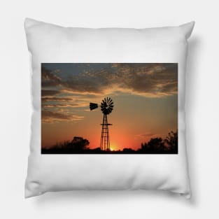 Kansas Country Windmill Blaze Orange Silhouette Pillow