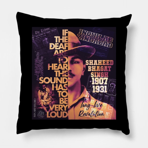 Bhagat Singh Pillow by SAN ART STUDIO 