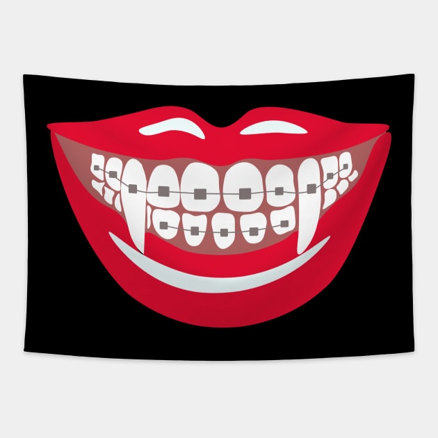 Vampire Braces Teeth Orthodontist Dentist Funny Halloween Tapestry by charlescheshire