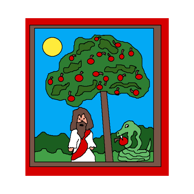 Pixel art Jesus Christ apple tree snake by Catbrat