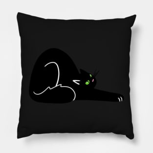 Stretching Black Cat Loaf Pillow