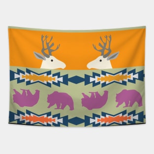 Colorful Christmas pattern with bears and deer Tapestry