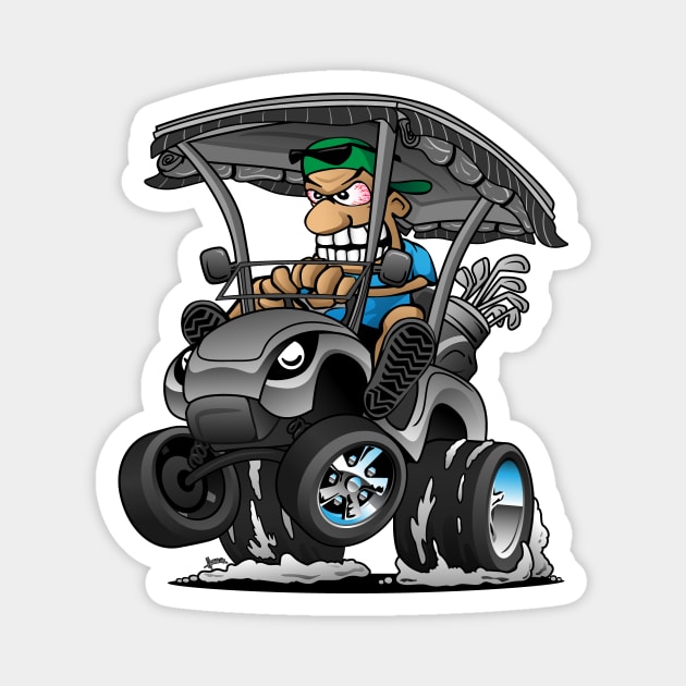 Funny Golf Cart Hotrod Golf Car Popping a Wheelie Cartoon Magnet by hobrath