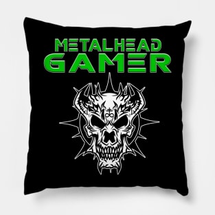 Metalhead Gamer Demon Skull Green Pillow