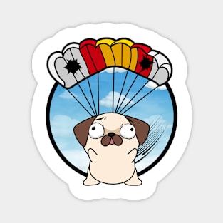 Silly pug dog has a broken parachute Magnet