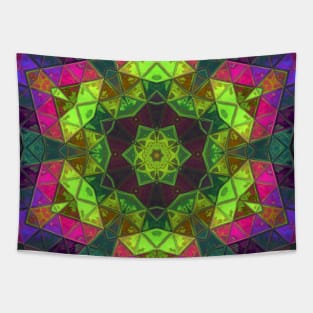 Mosaic Kaleidoscope Flower Green Pink and Purple Tapestry