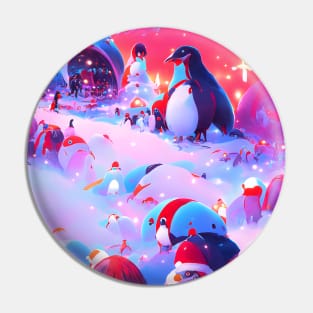 Winter Penguin Families Celebrates Merry Christmas Season Pin