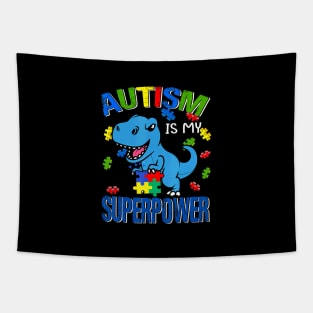 Autism Is My Superpower Cute Dinosaur Puzzle Tapestry