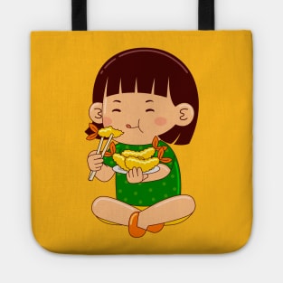 girl kids eating tempura Tote