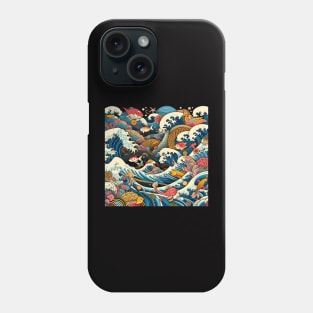 The Sea Waves and Colorfull Fish in Japanese Phone Case