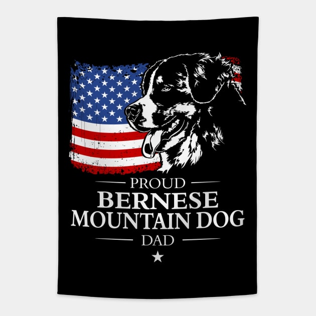 Proud Bernese Mountain Dog Dad American Flag patriotic dog Tapestry by wilsigns