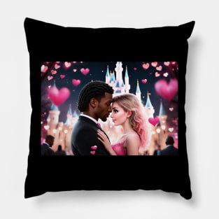 Valentine's Day, Magic mixed Race couple in a Fantasy Land Pillow