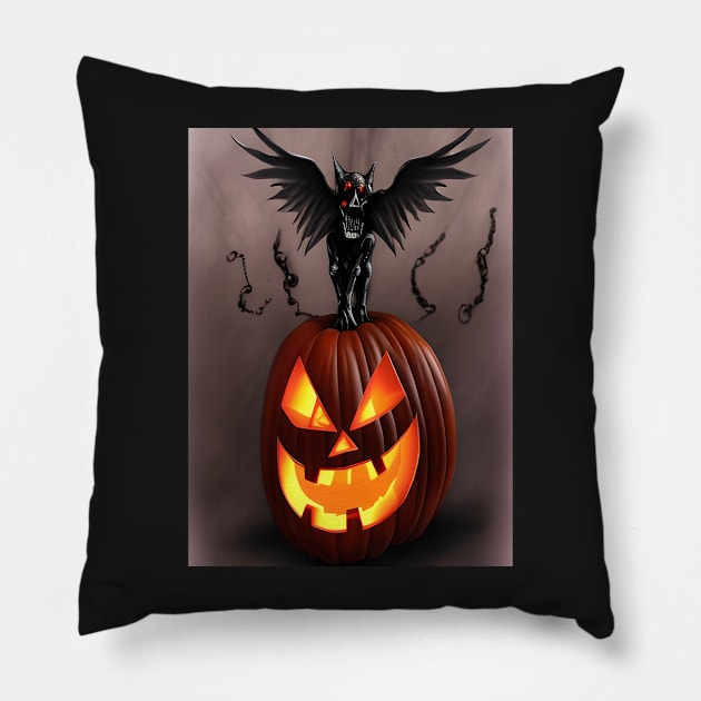 Halloween Pumpkin and Gargoyle Pillow by AbstraktTheArt