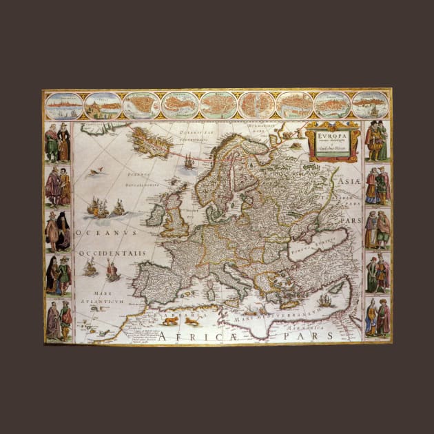 Antique Map of Europe by Willem Jansz Blaeu, c1617 by MasterpieceCafe