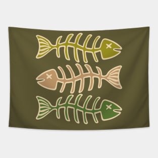 FISH BONES Eaten Food and Fishing in Olive Brown and Green - UnBlink Studio by Jackie Tahara Tapestry