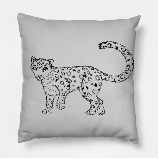 Roaming - Snow Leopard Sketch Pillow by CritterLove