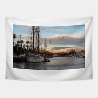 Port Vell Sunset in Barcelona Tapestry