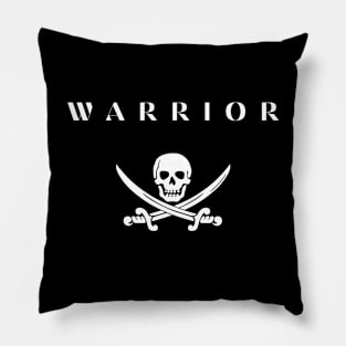 Warrior Warning Sign Skull Pillow