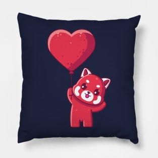 Cute red panda holding love balloon Pillow