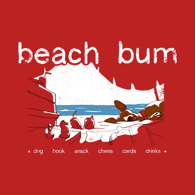 Our beach bum list: snack, drink, chess, cards, and a dog by croquis design