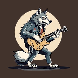 Wolf Guitar Player Digital Art T-Shirt