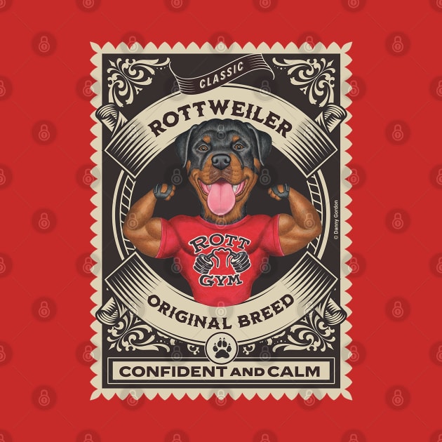 Funny Rottweiler with muscles in classic circle by Danny Gordon Art