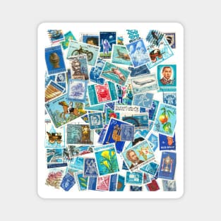 From all over the world - postage stamps blue Magnet