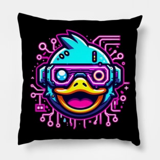 neon cyberpunk duck graphic Pillow