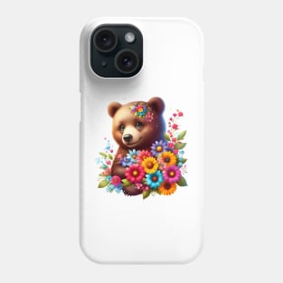 A brown bear decorated with beautiful colorful flowers. Phone Case