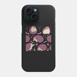 Hedgehogs Among the Flowers Pattern in Purple Phone Case