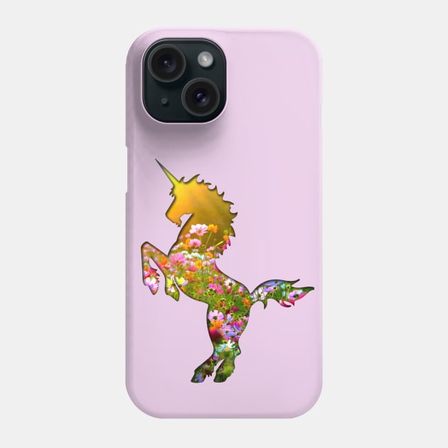 Field of Flowers Unicorn Silhouette Phone Case by ferinefire