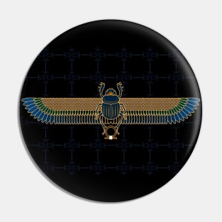 Gold & Blue Egyptian Scarab Mask Pin