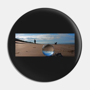 Dog walker through a lensball Pin