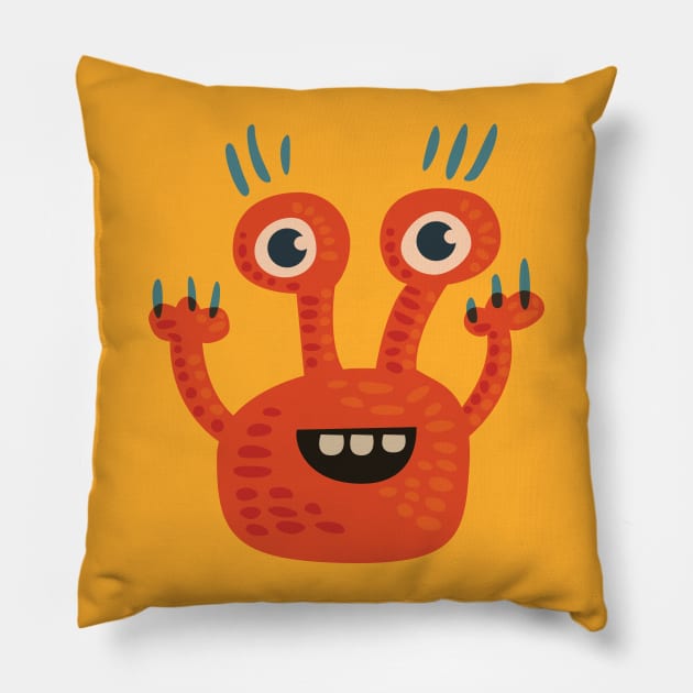 Happy Orange Monster Pillow by Boriana Giormova