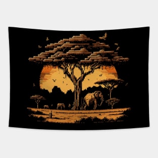 Serengeti National Park Pixel Art Tapestry