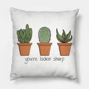 You're lookin' sharp - Three cute cactus in pots with a funny pun Pillow