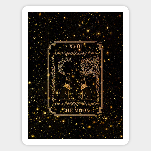 Tarot "The Moon" - gold - cat version - Cat - Sticker