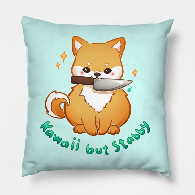 Kawaii but Stabby Shiba Pillow by heysoleilart