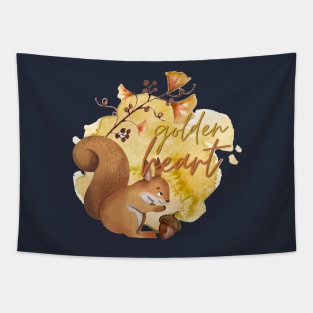 Golden Heart Watercolour Autumn Squirrel Tapestry