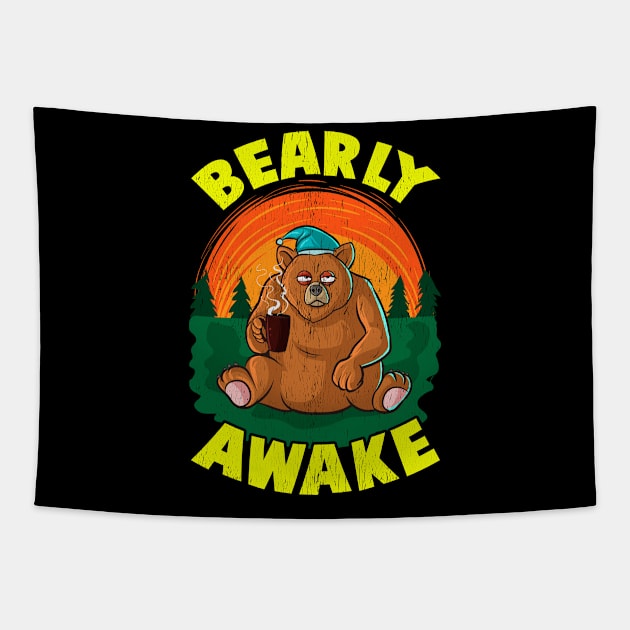 Bearly Awake Sleeping Bear Funny Barely Awake Pun Tapestry by theperfectpresents