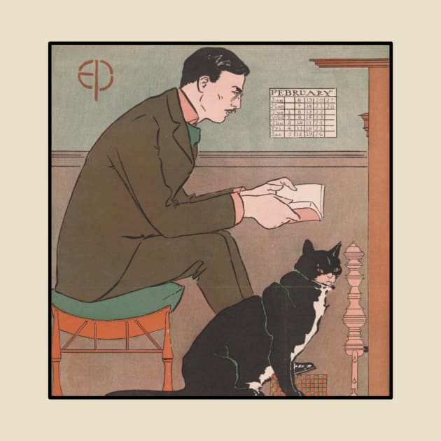 Edward Penfield self-portrait with cat by LP Designs