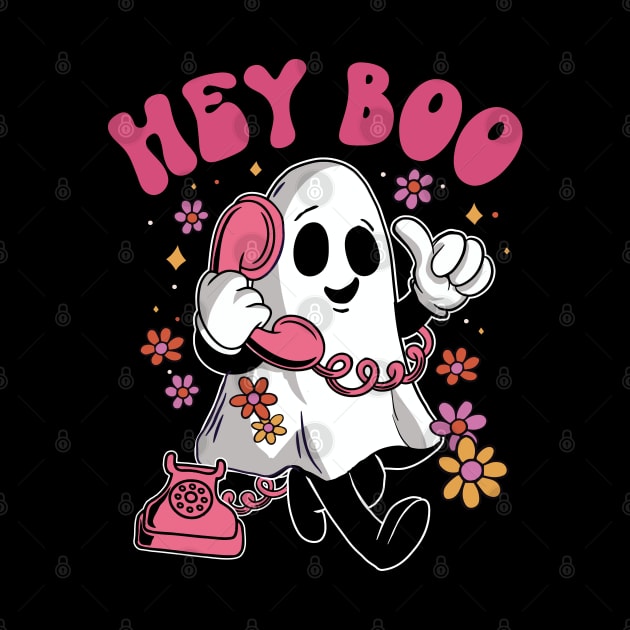 Hey Boo - Groovy Ghost Halloween design for Men, Womens Kids by Graphic Duster