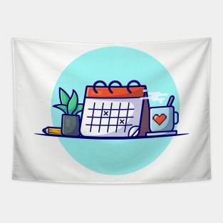 Calendar With Coffee, Plant And Pencil Tapestry