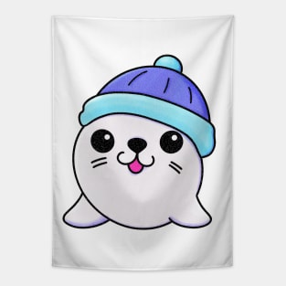 Kawaii Winter Seal Tapestry